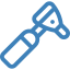 A blue icon of an otoscope on a white background.