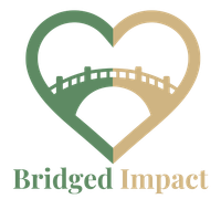 Heart-shaped logo with a bridge; half green, half tan. 