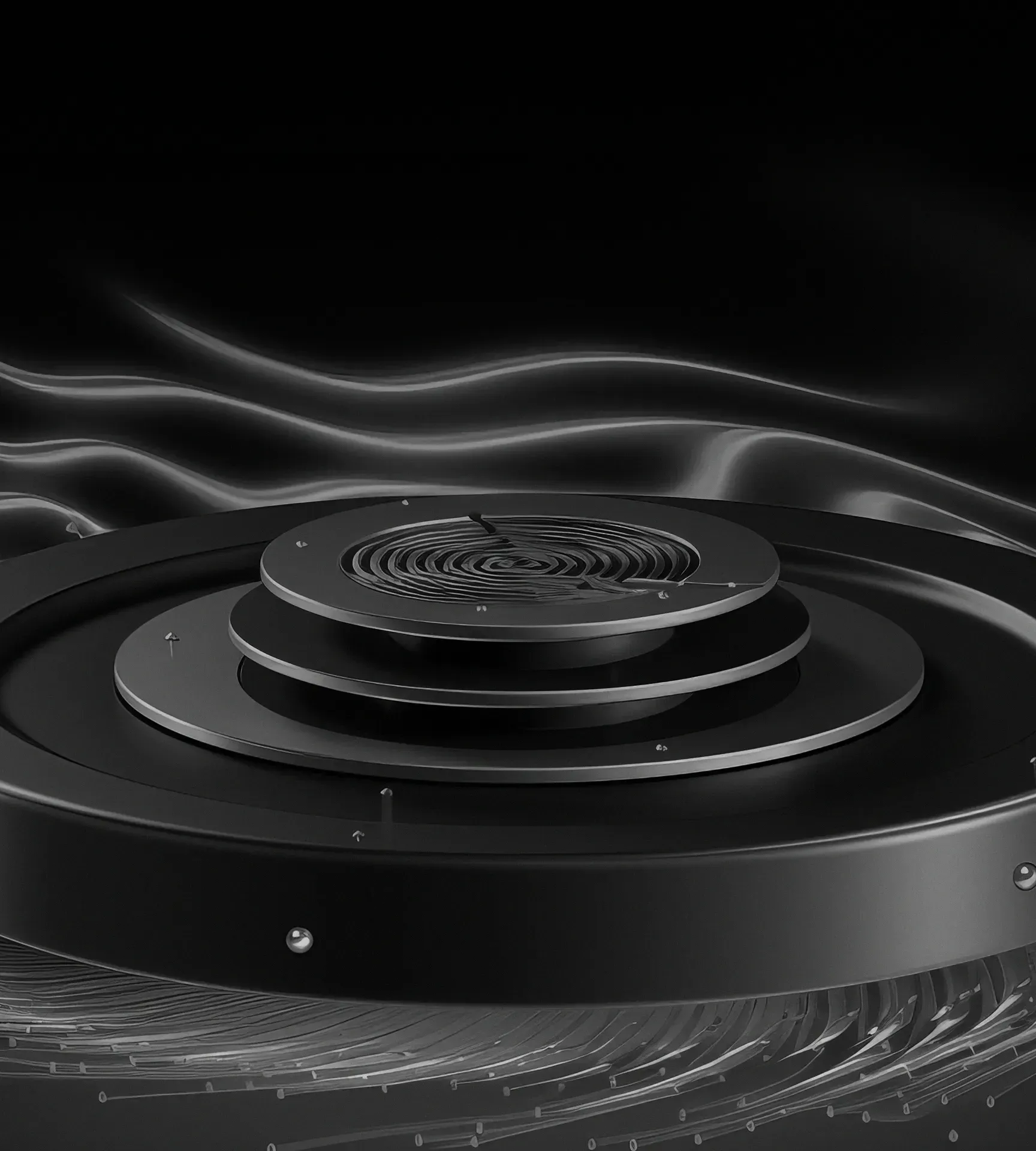 Layered circular structure with digital waves, symbolizing Orange Web3 test net environment.
