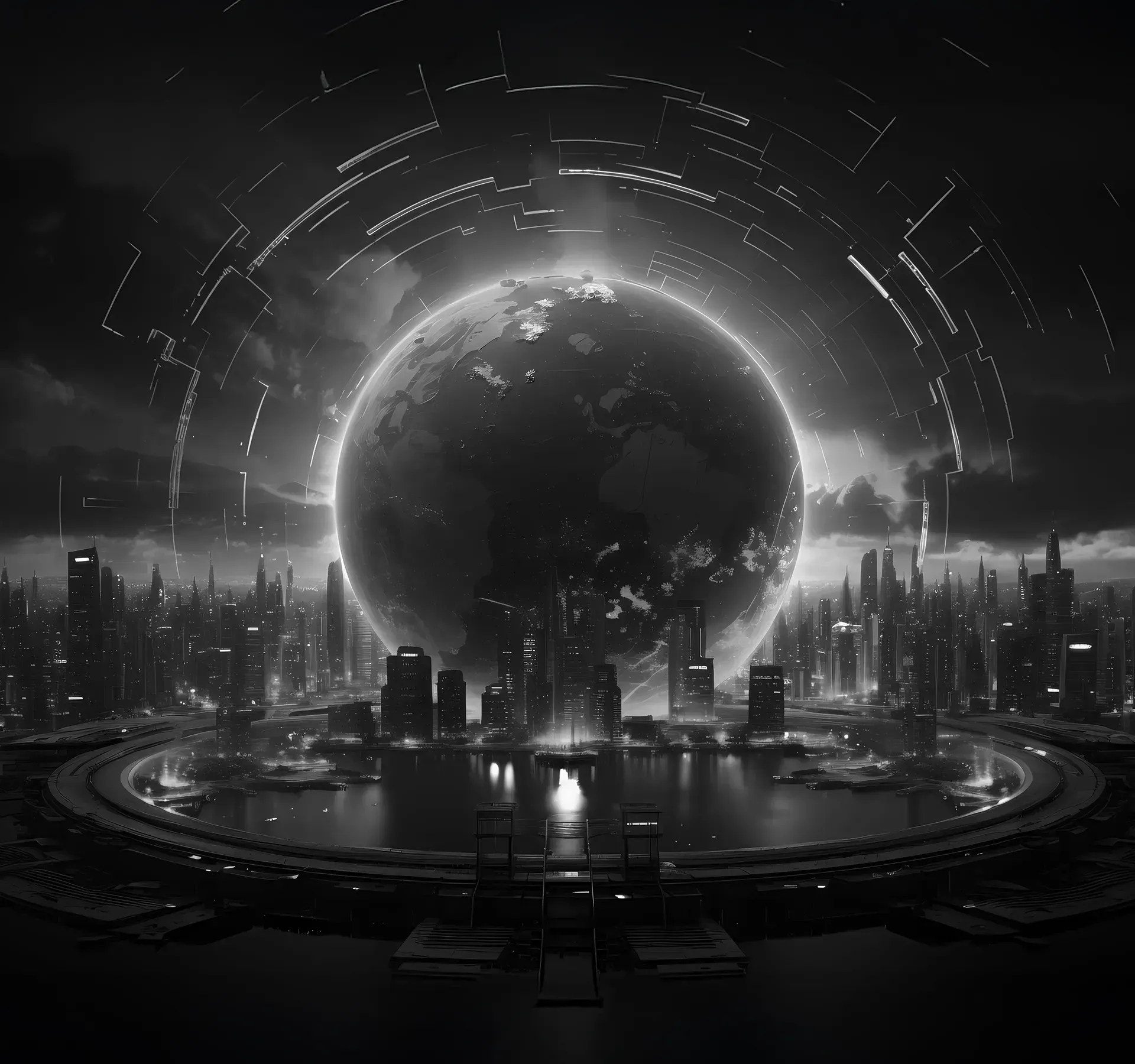 Futuristic city surrounding a glowing Earth, symbolizing digital identity via Orange ID Passport.