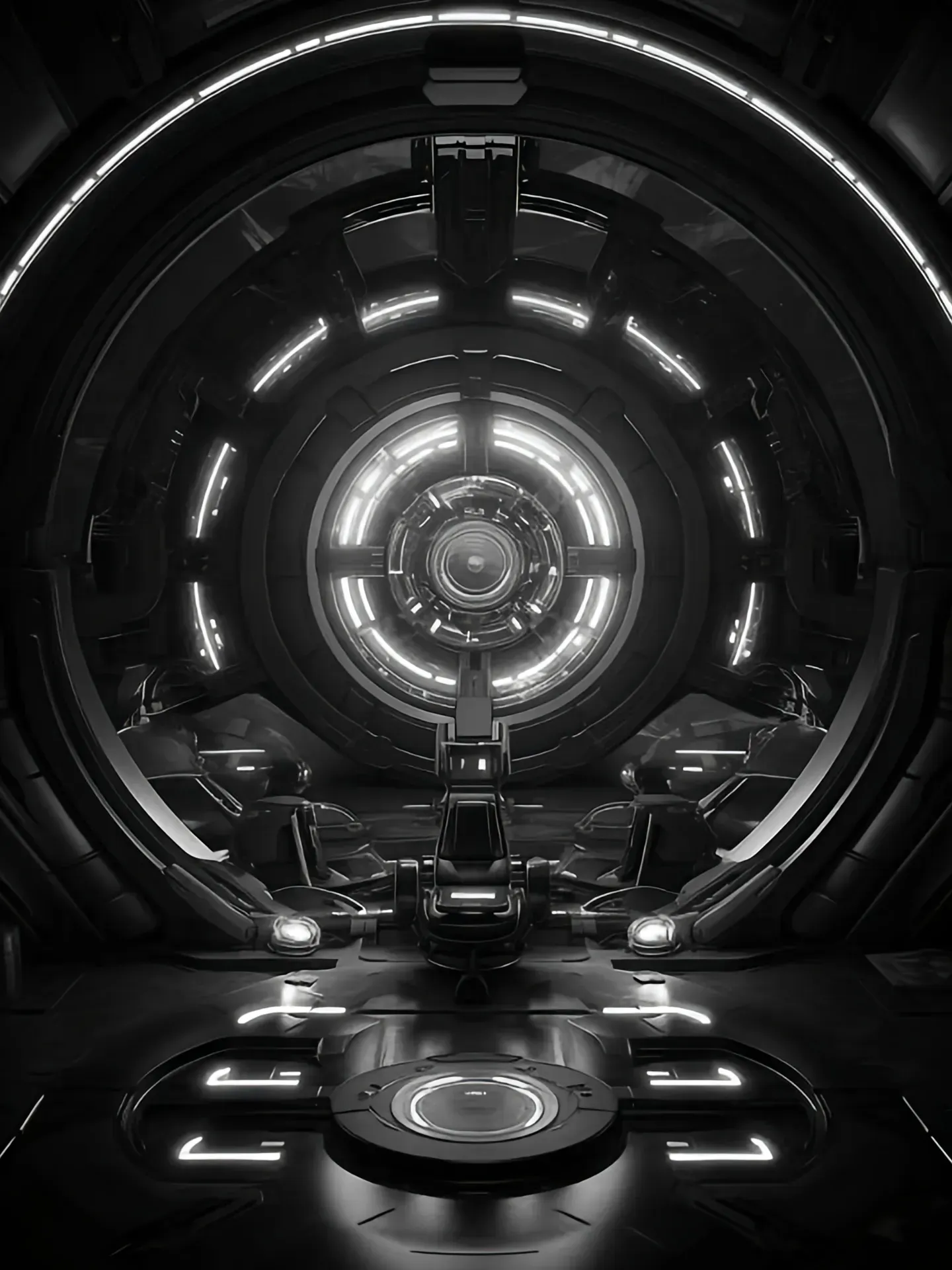 Futuristic control room with circular portal symbolizing access to layered digital context