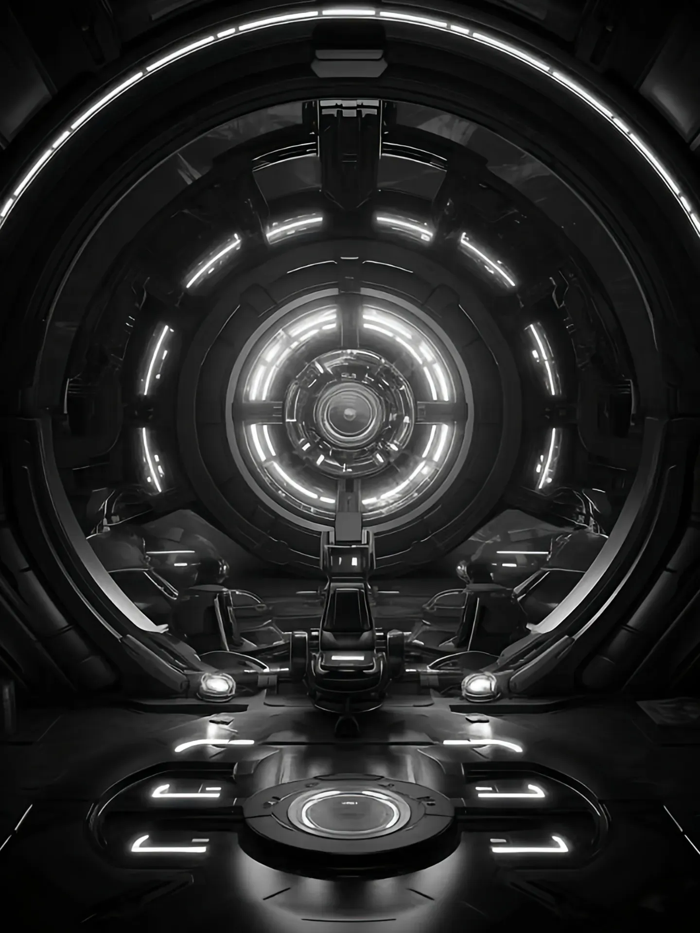 Futuristic control room with circular portal symbolizing access to layered digital context