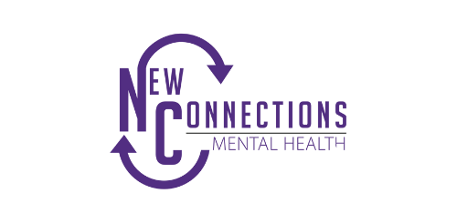 New Connections Mental Health logo in purple with circular arrows and text
