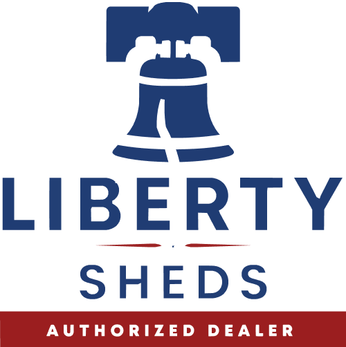 Logo for Liberty Sheds featuring a blue Liberty Bell icon above the text