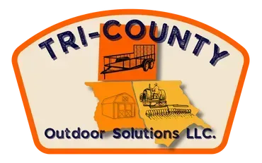 Logo for Tri-County Outdoor Solutions LLC, featuring an orange and tan design with a trailer, barn, tractor
