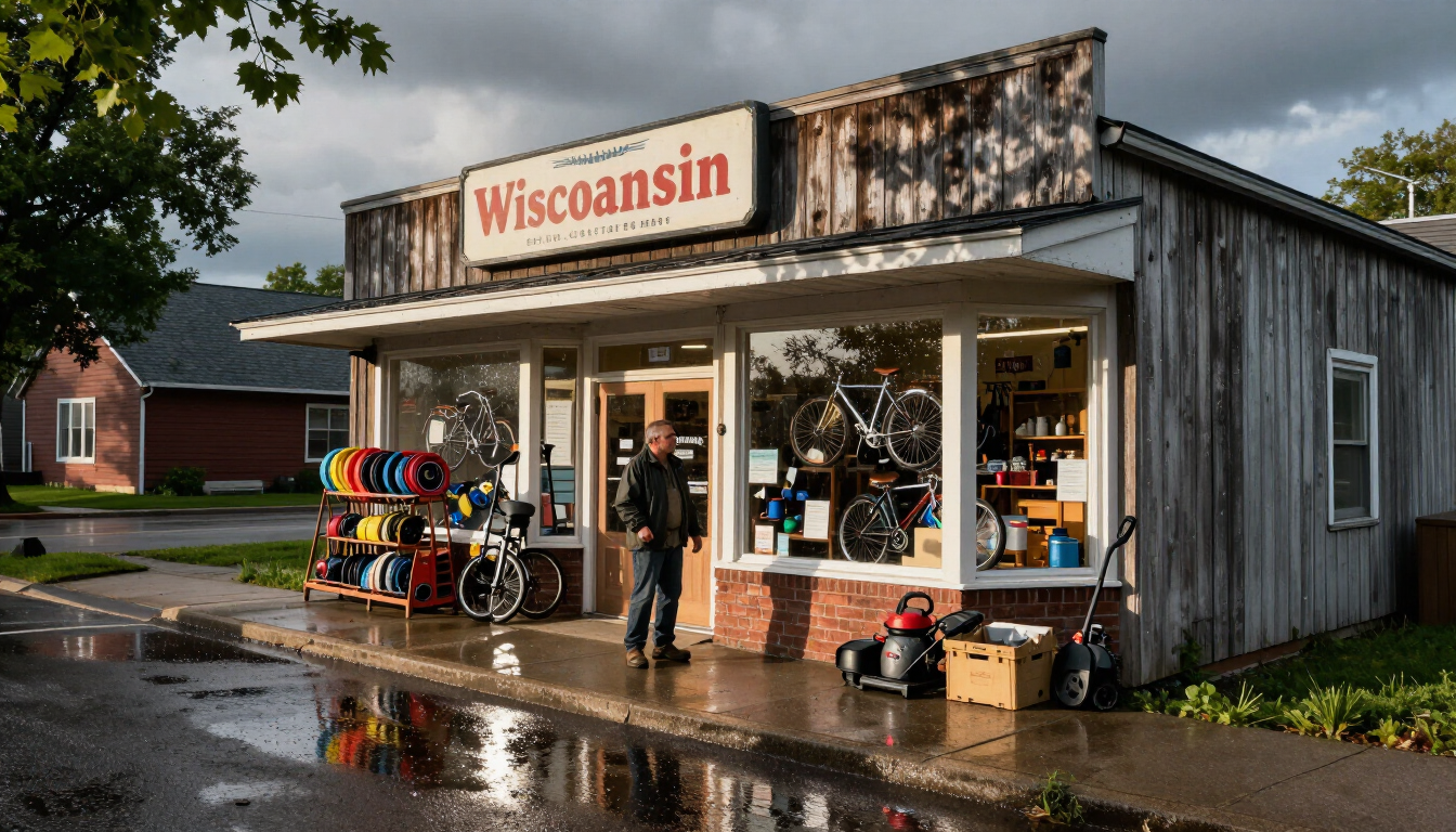 Small business storefront protected after a Wisconsin storm