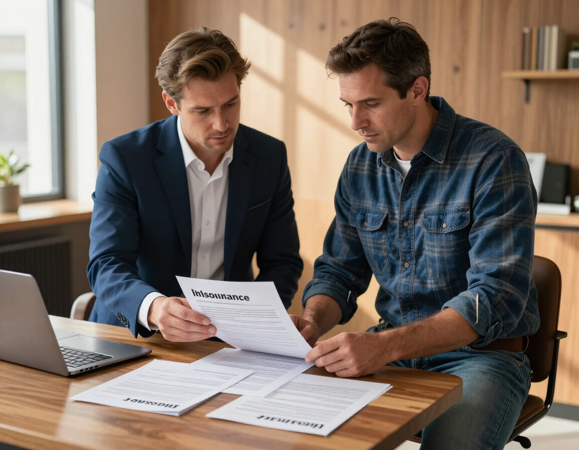 Insurance agent comparing small business coverage options