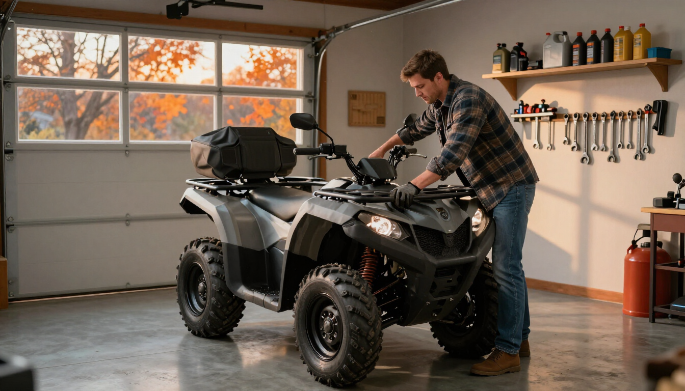 ATV owner preparing a vehicle for winter storage