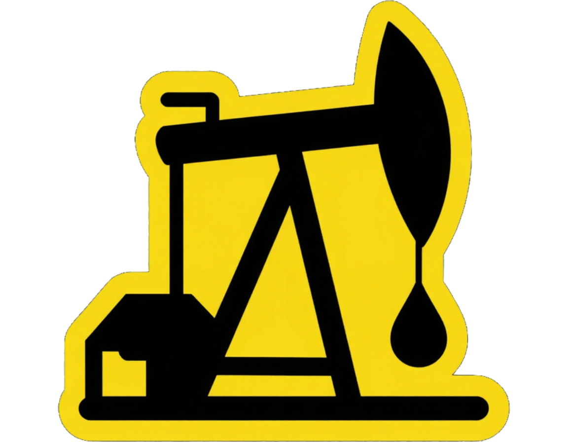 Silueta negra de una bomba de extracción de petróleo con contorno amarillo sobre fondo blanco.