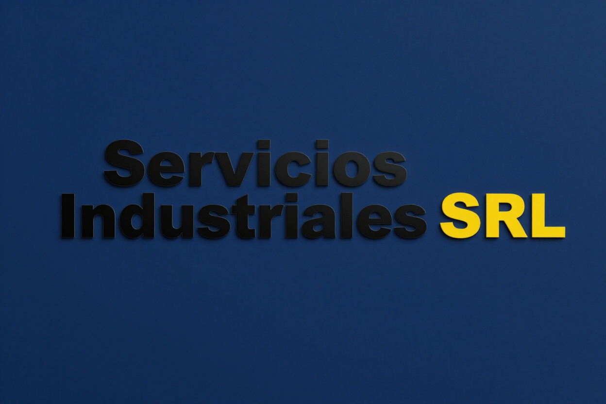 Logotipo con el texto “Servicios Industriales SRL” en negro y amarillo sobre fondo azul.