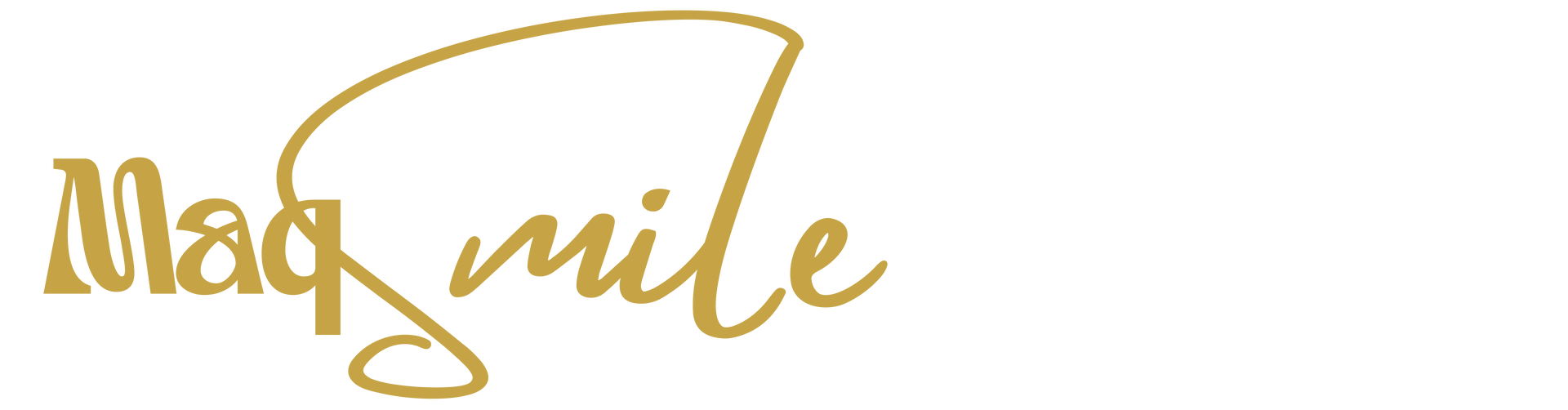 Maq Smile logo in gold script.