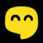 A yellow, speech-bubble-shaped icon featuring two curved black lines representing smiling, closed eyes.