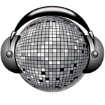 Disco ball wearing silver headphones.