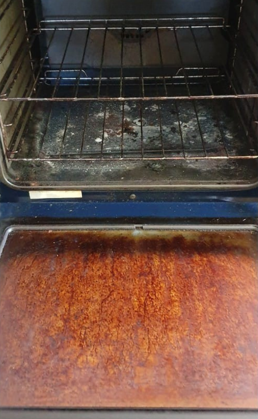 Open Oven Interior; Dirty, Stained Bottom and Side, Wire Racks Above — KirraLina Cleaning Services in Tweed Heads, NSW