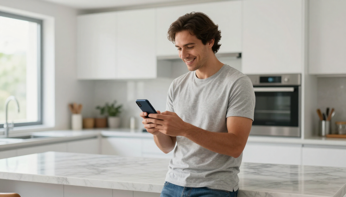 Homeowner checking smartphone