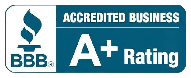 BBB Accredited Business A+ Rating badge in blue and white