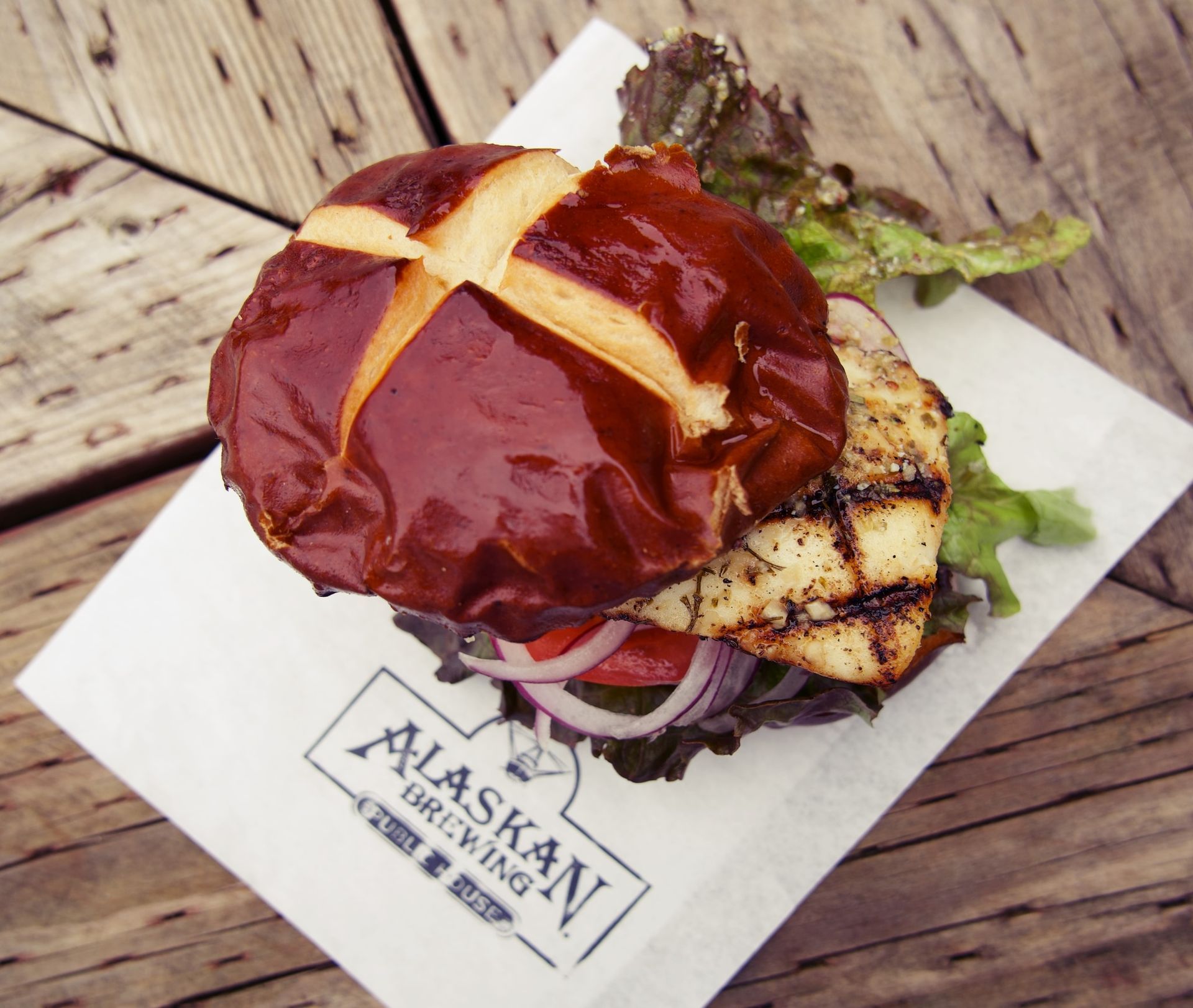 Alaskan Brewing Public House char-grilled halibut sandwich