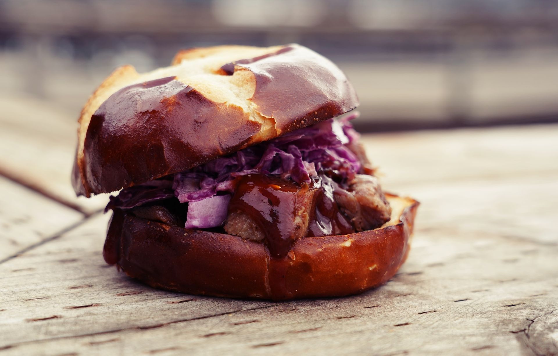 Alaskan Brewing Public House pulled pork on a pretzel bun