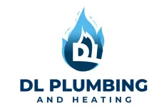 Logo for DL Plumbing and Heating: Blue flame graphic with white "DL" letters, company name below.