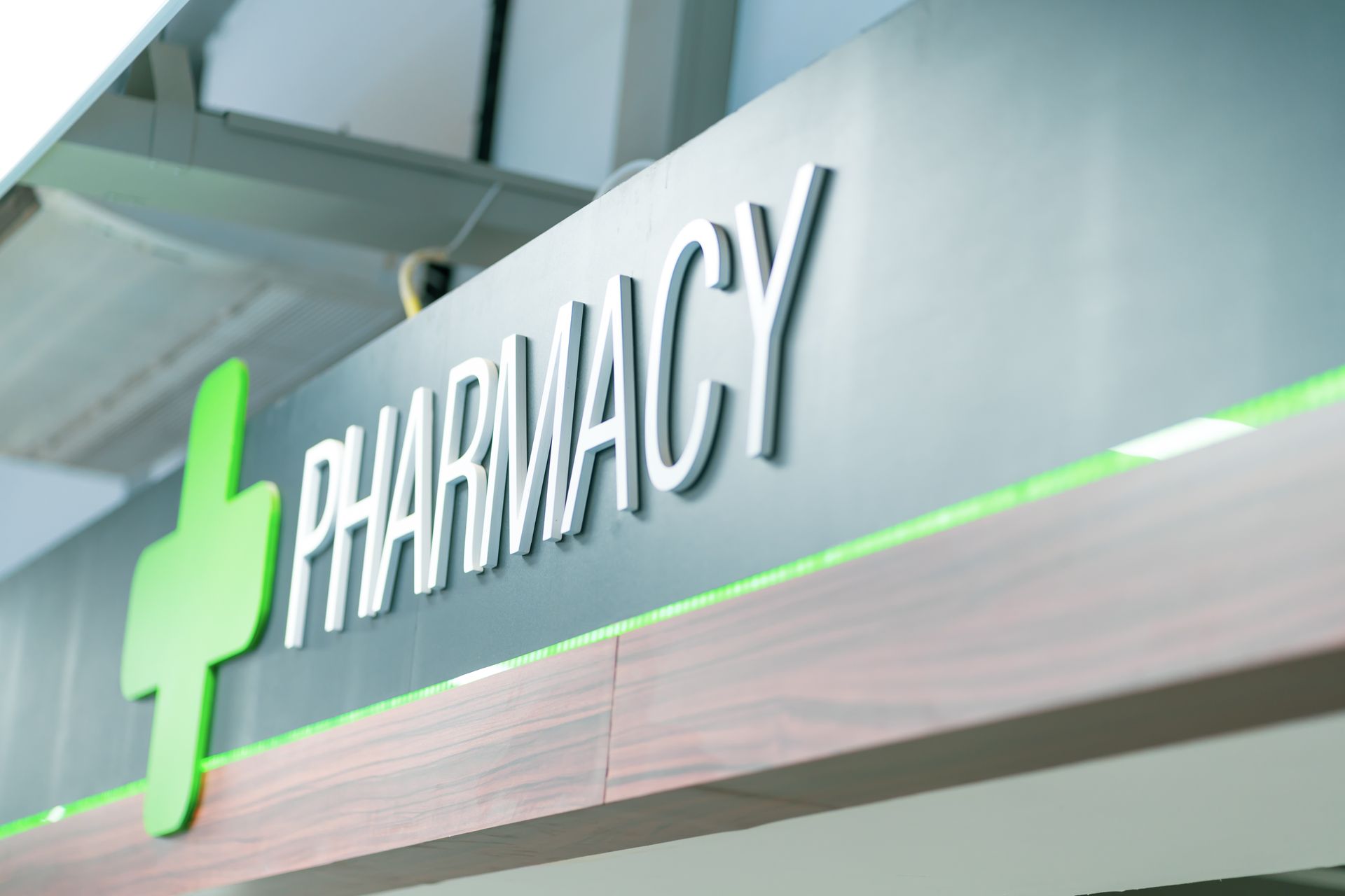 Pharmacy sign on in the supermarket. Pharmacy sign on in the supermarket.