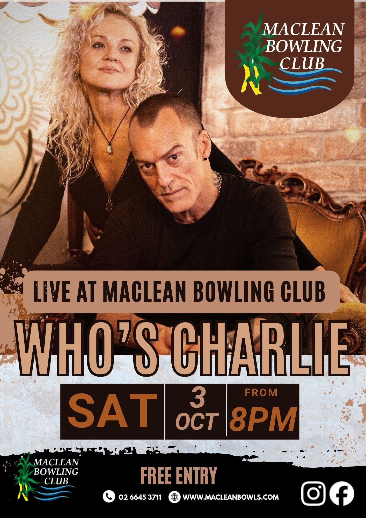 Who's Charlie at Maclean Bowling Club Saturday 3 October 8pm