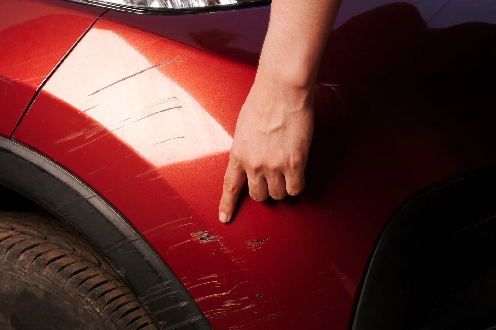 Red car with scratches