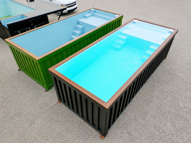 container pool with hot tub