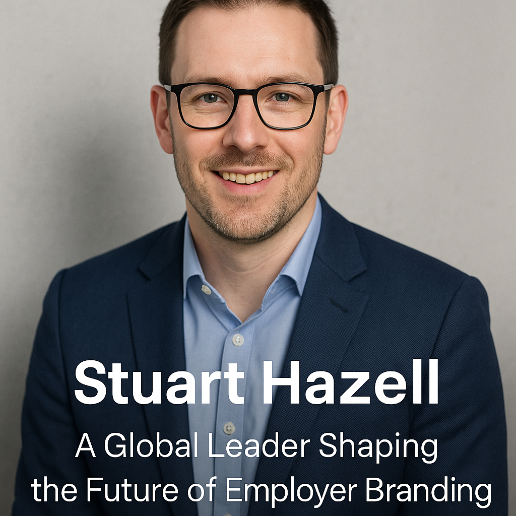 Stuart Hazell wearing glasses, smiling, in a blue blazer. Text: 