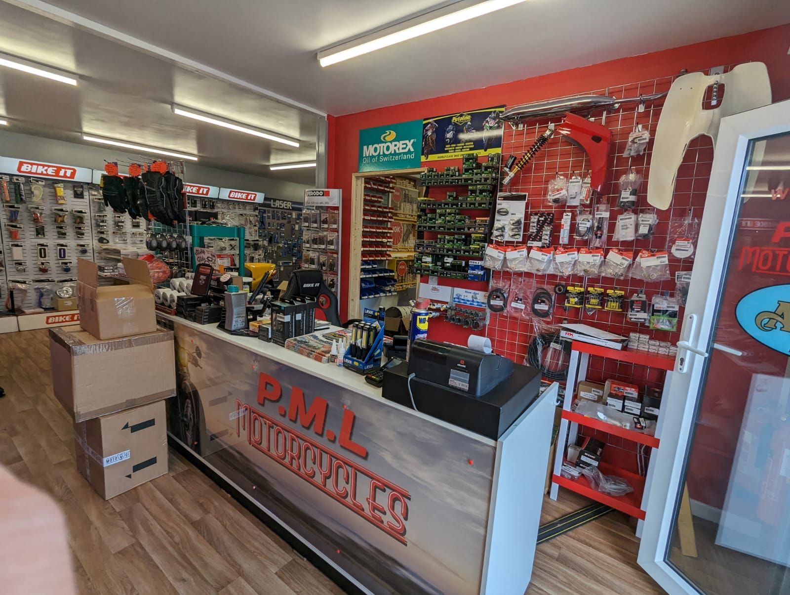 PML motorcycles front desk and welcome area.