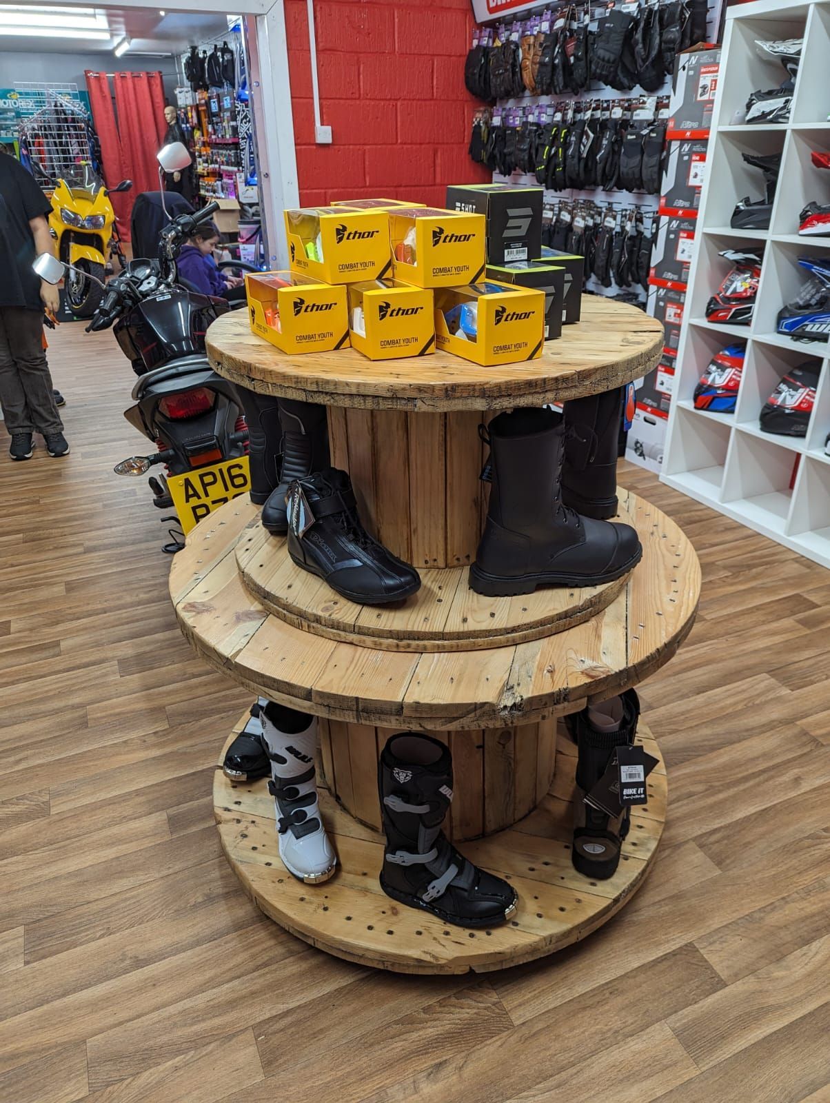 Motorcycle boots display
