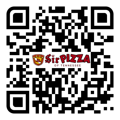 SirPizza of Tennessee logo centered inside a black-and-white QR code
