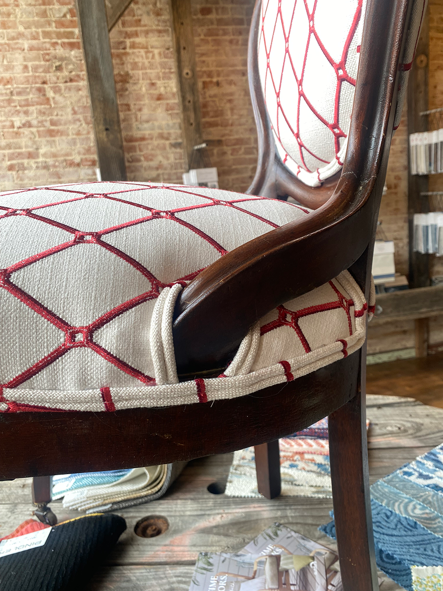 Detail shot of Red & White diamond pattern chair