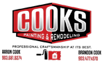 Logo for Cooks Painting & Remodeling with contact info for Aaron Cook (903-681-8274) and Brandon Cook (903-477-4570).