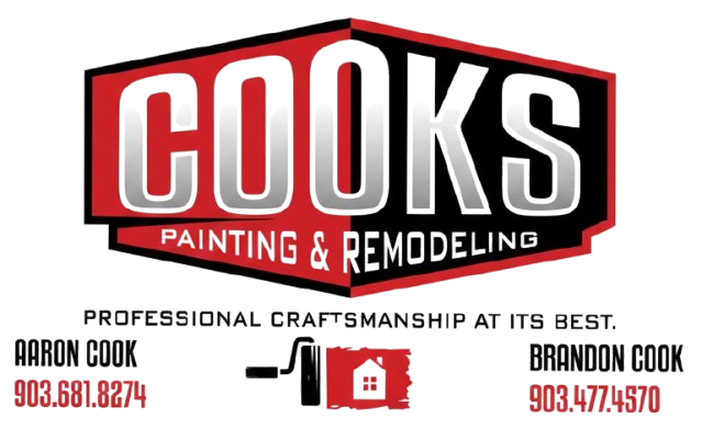 Logo for Cooks Painting & Remodeling with contact info for Aaron Cook (903-681-8274) and Brandon Cook (903-477-4570).