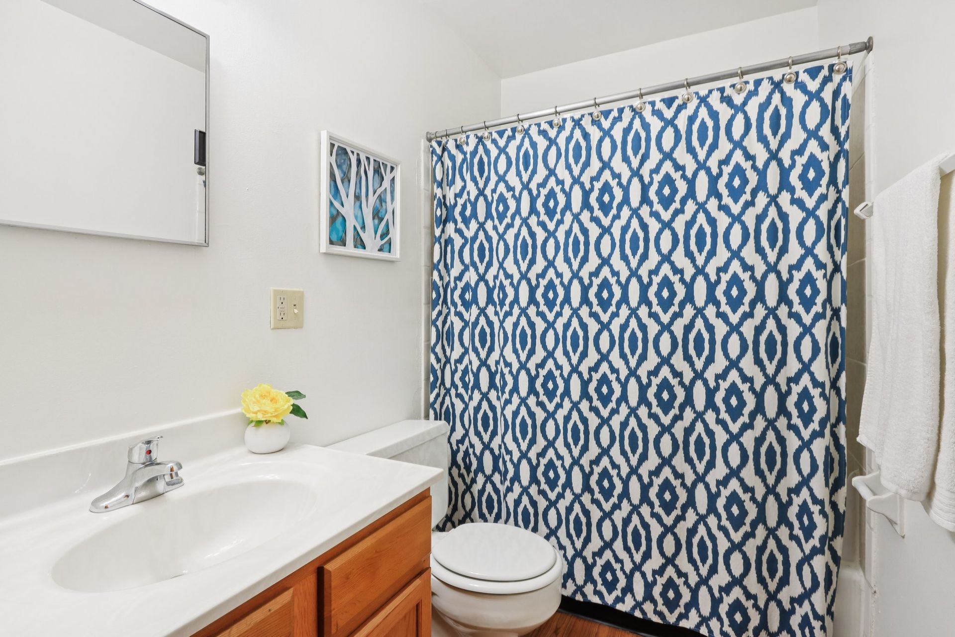Apartment bathroom with full-size tub and vanity at Meadow Park apartments in Bloomington, Indiana