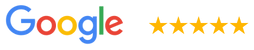 A google logo with five stars on it on a white background.