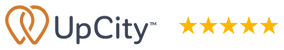A logo for upcity with four stars on it