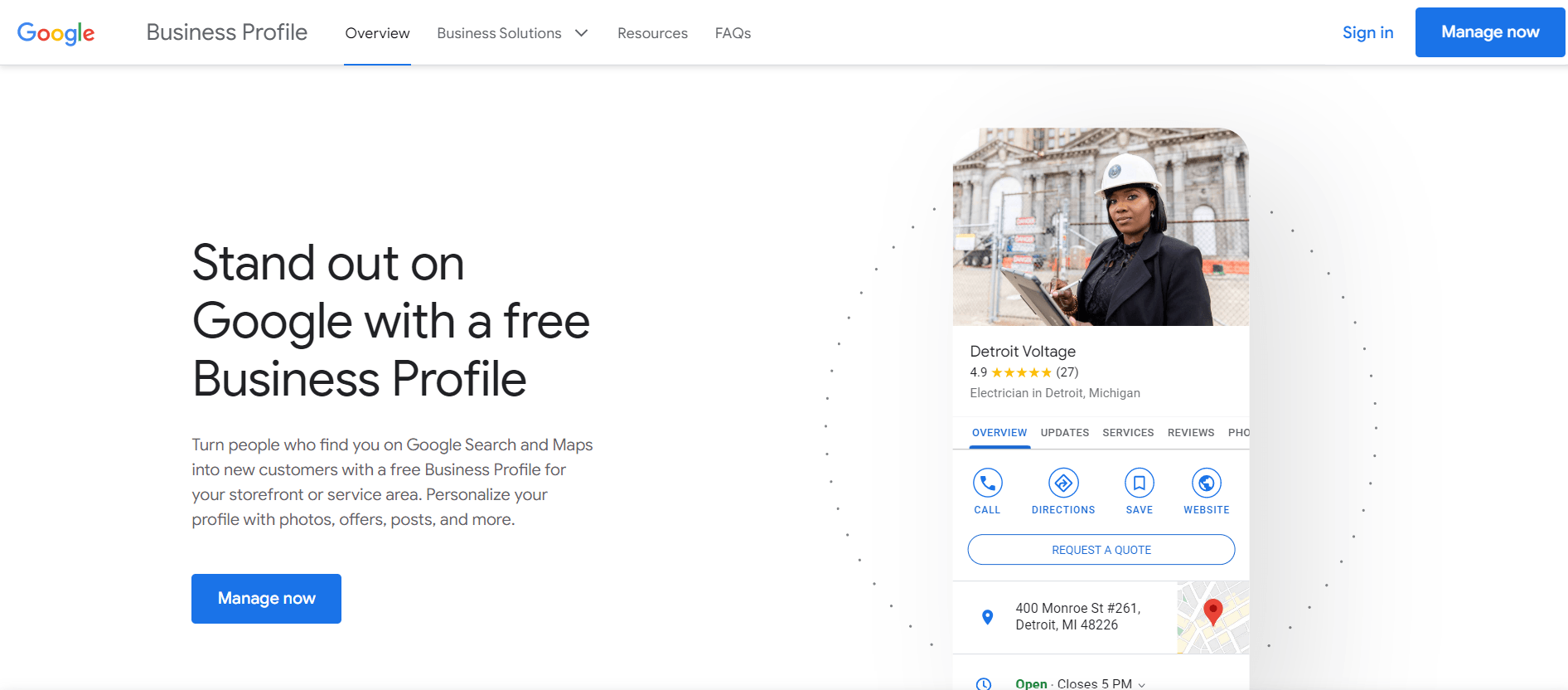 A screenshot of the google business profile page.