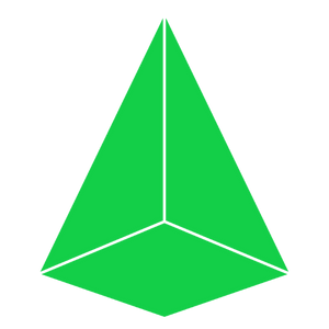 A green pyramid with three sides on a white background.