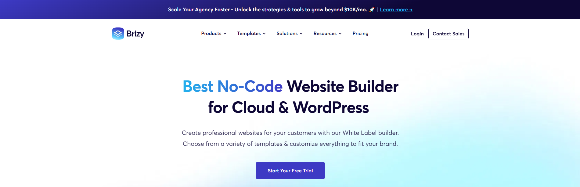 A screenshot of a website that says best no code website builder for cloud and wordpress.
