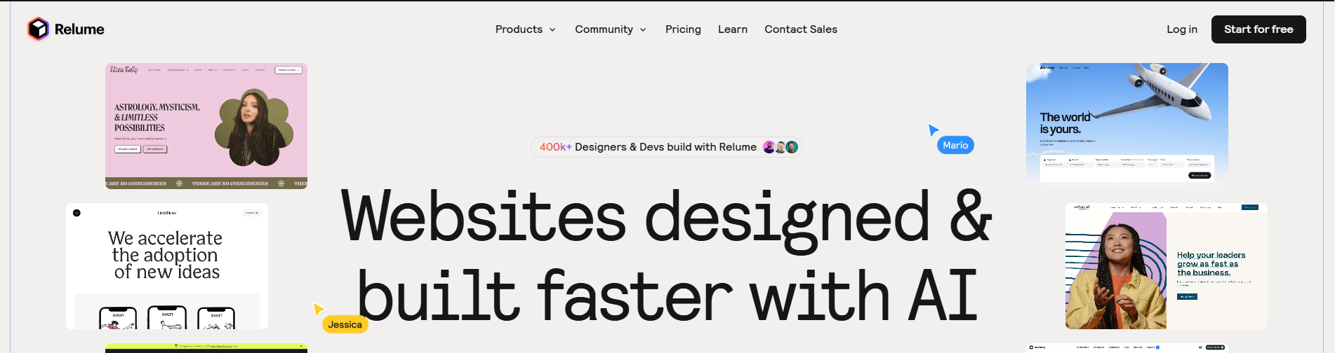 A screenshot of a website that says websites designed and built faster with ai.
