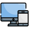 A computer monitor and a cell phone are sitting next to each other.