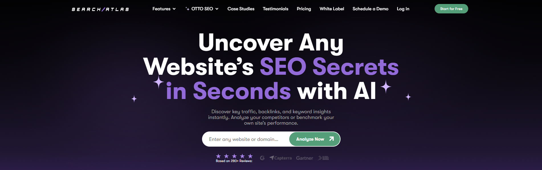 A purple background with the words `` uncover any website 's seo secrets in seconds with ai ''