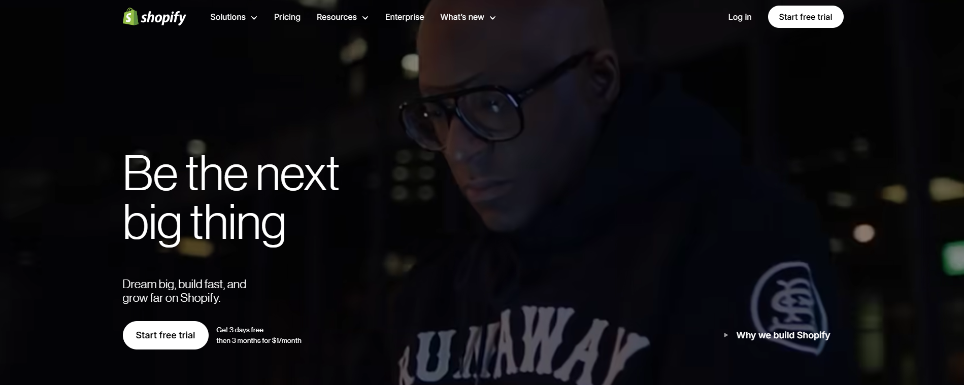 A man wearing glasses is on a website that says be the next big thing