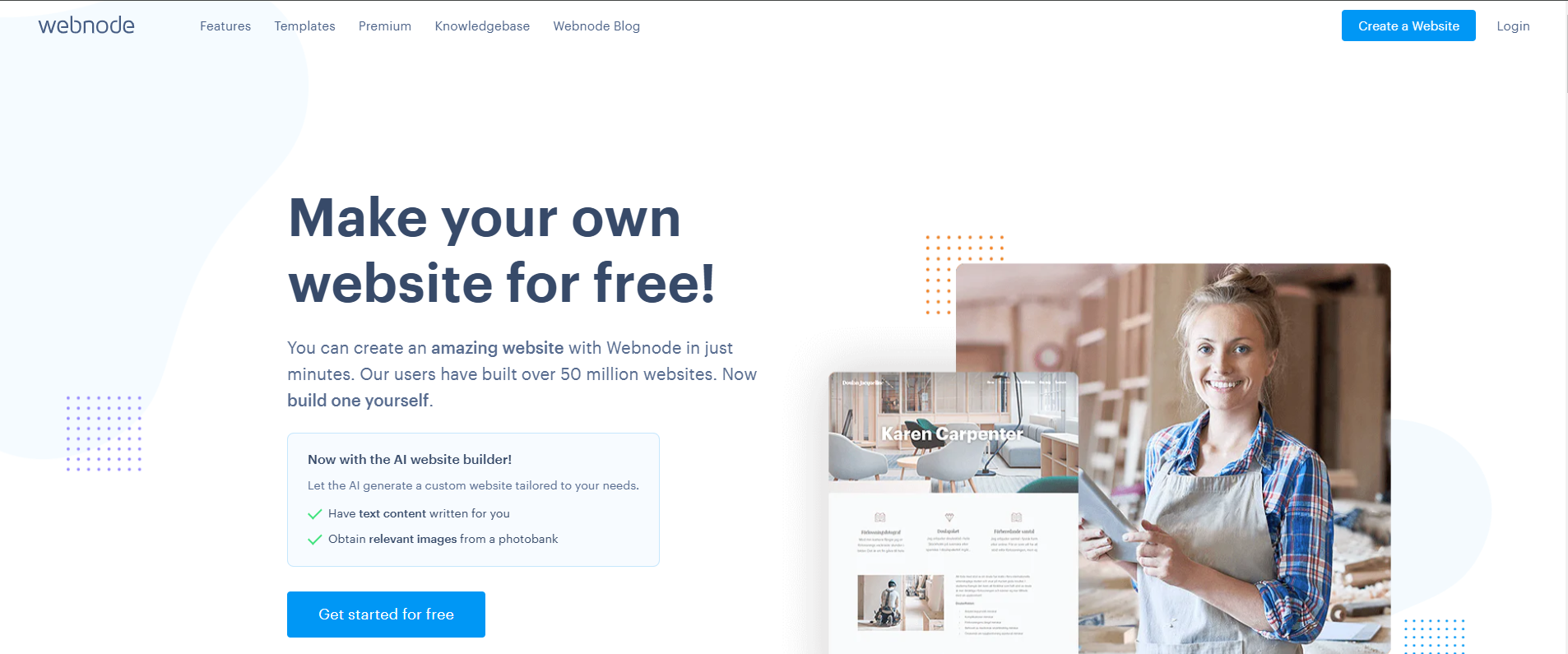 A screenshot of a website that says `` make your own website for free ''.