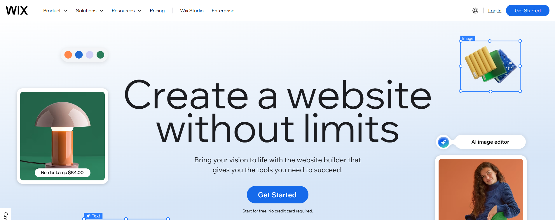 A screenshot of a website that says `` create a website without limits ''.