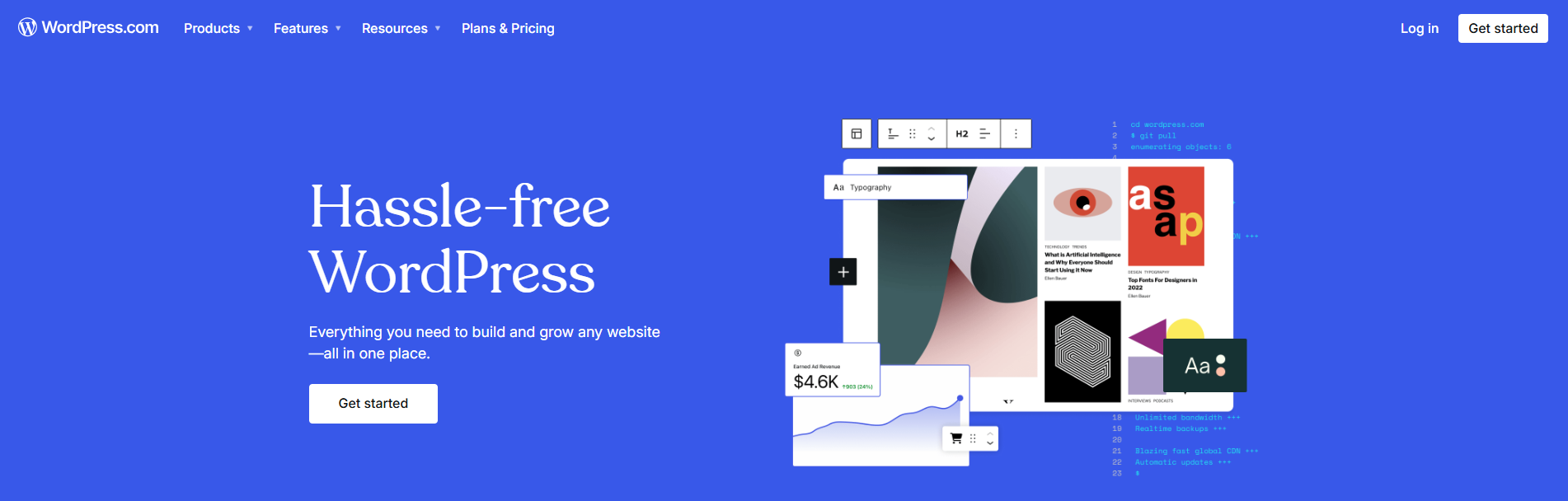 A screenshot of a website that says `` hassle free wordpress ''.
