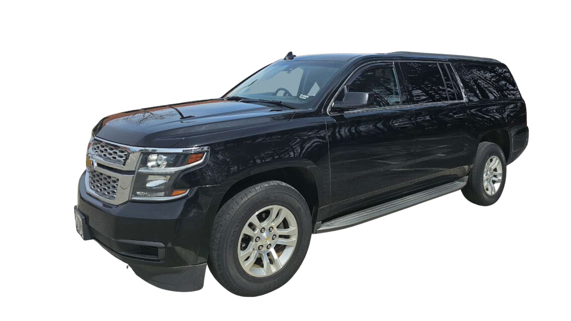A black suv is parked on a white background.