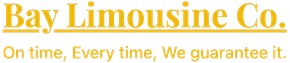 Bay Limousine Co. logo in gold text with the tagline &ldquo;On time, Every time, We guarantee it.&rdquo;