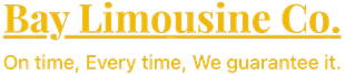 Bay Limousine Co. logo in gold text with the tagline &ldquo;On time, Every time, We guarantee it.&rdquo;